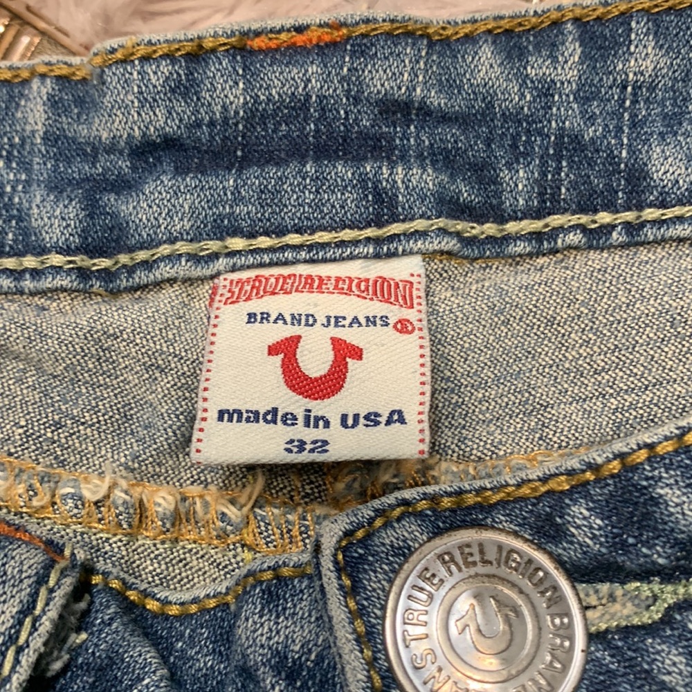 🌹Y2K VINTAGE TRUE RELIGION • Low Rise Stretch Cut Blue Denim Shorts - Picture 6 of 14